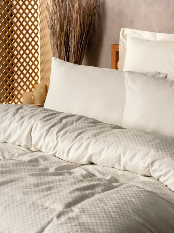 Ranforce Single Quilt Cover Set Plaid - Creme