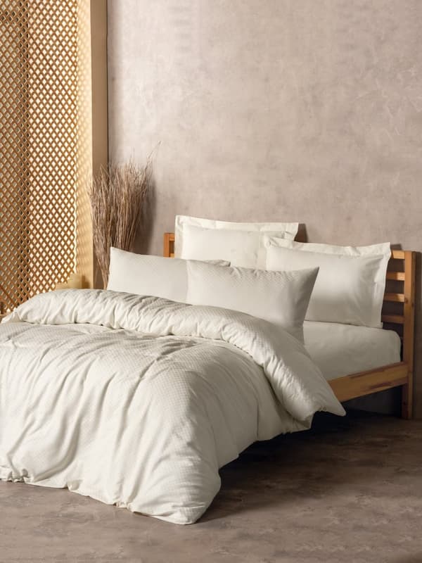 Ranforce Single Quilt Cover Set Plaid - Creme
