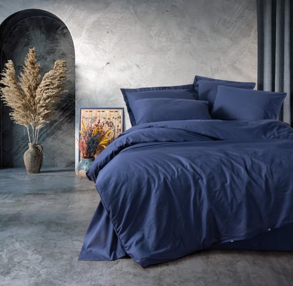 Ranforce Single Quilt Cover Set Plain - Mørkeblå