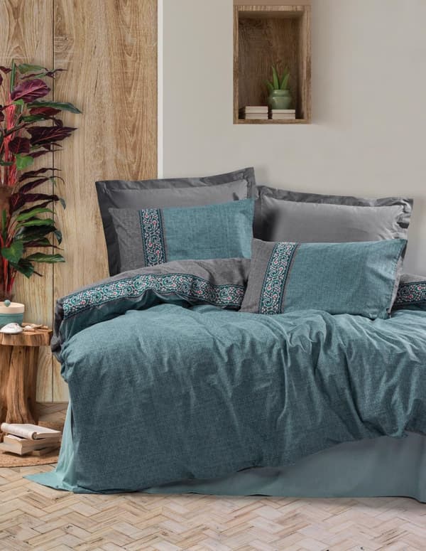Ranforce Single Quilt Cover Set Erna - Petrol Blue
