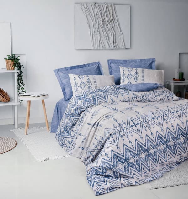 Ranforce Double Quilt Cover Set Cleo - Blå