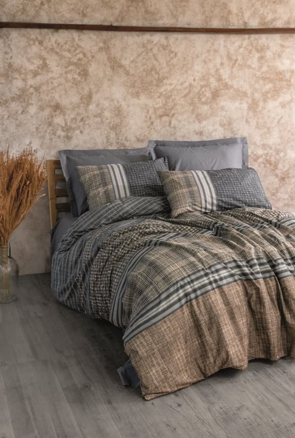 Ranforce Dobbelt Quilt Cover Set Timbre - Antracit