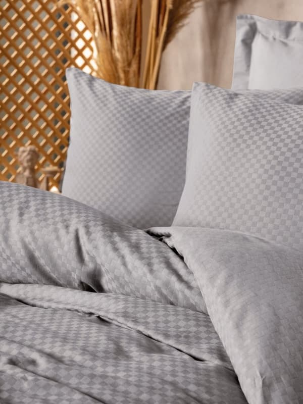 Ranforce Double Quilt Cover Set Plaid - Grå
