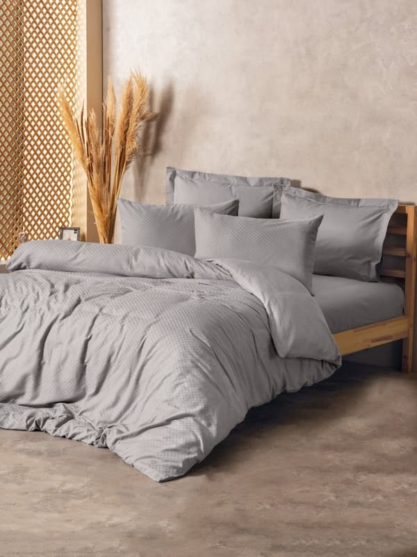 Ranforce Double Quilt Cover Set Plaid - Grå