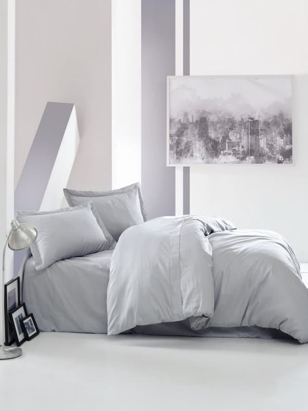 Satin Dubbla Quilt Cover Set Elegant - Grå
