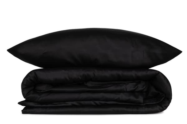 Satin Dobbel Dynetrekk Set Elegant - Svart