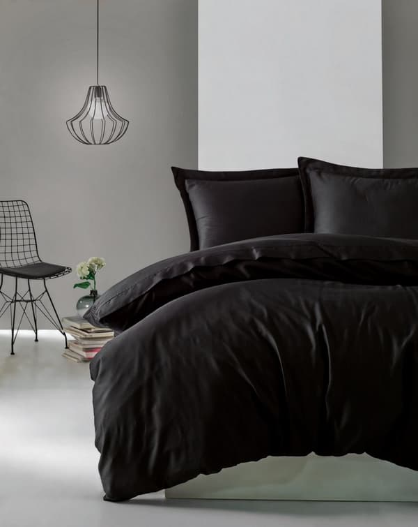 Satin Dobbel Dynetrekk Set Elegant - Svart
