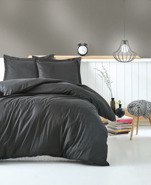 Satiini kaksinkertainen peittosarja Stripe - antrasiitti