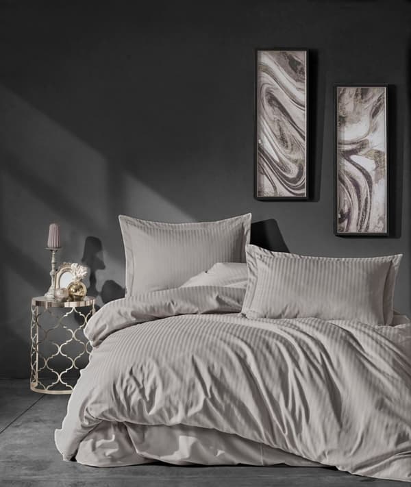 Satin Dobbelt Quilt Cover Set Stripe - Beige
