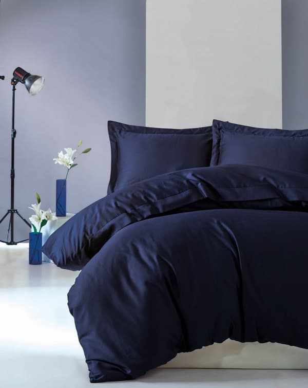Satin Dubbla Quilt Cover Set Elegant - Mörkblå