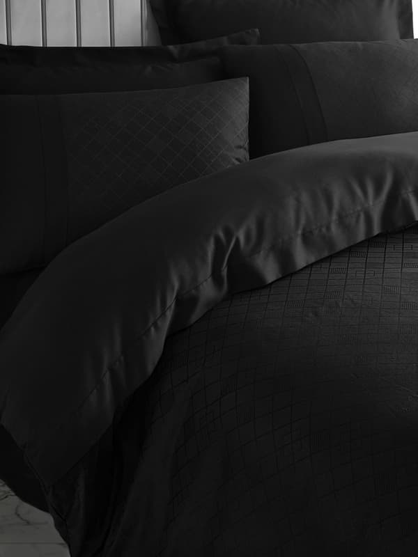 Satin Dobbel Dynetrekk Set Dama - Svart