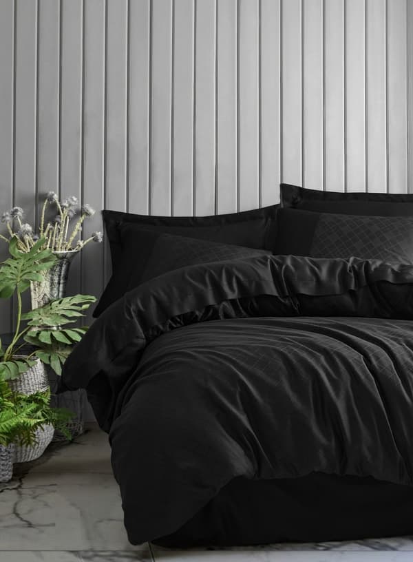 Satin Dobbel Dynetrekk Set Dama - Svart