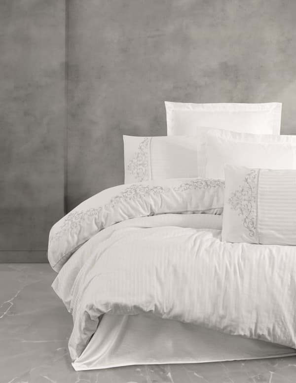 Satin Dobbel Dynetrekk Set Genny - Hvit