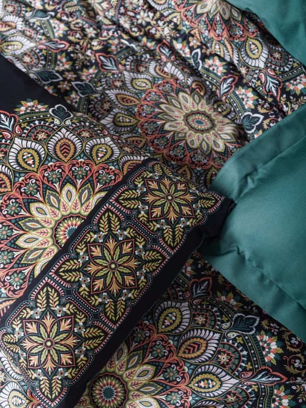 Satin Dubbla Quilt Cover Set Utsmyckad - Bensin