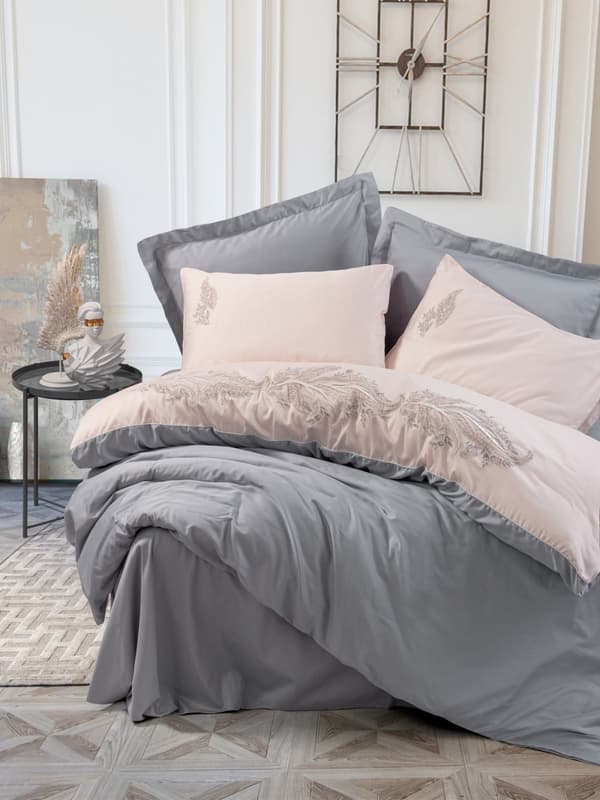 Satin Dubbla Quilt Cover Set Sheen - Grå