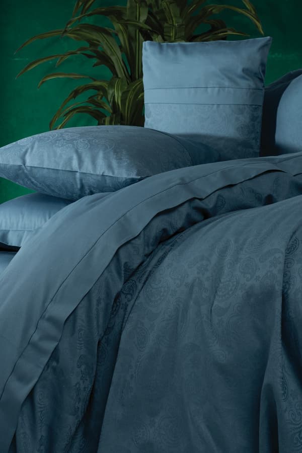 Satin Dubbla Quilt Cover Set Sante - Bensinblå