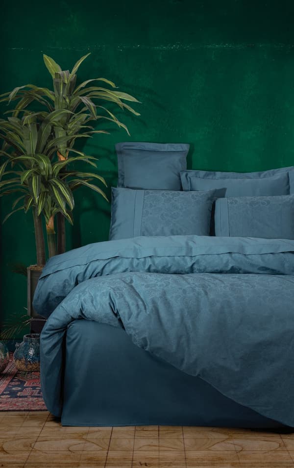 Satin Dubbla Quilt Cover Set Sante - Bensinblå