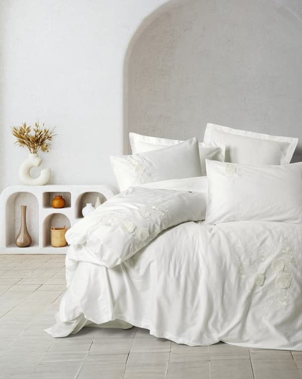 Satin Dubbla Quilt Cover Set Gembira - Vit