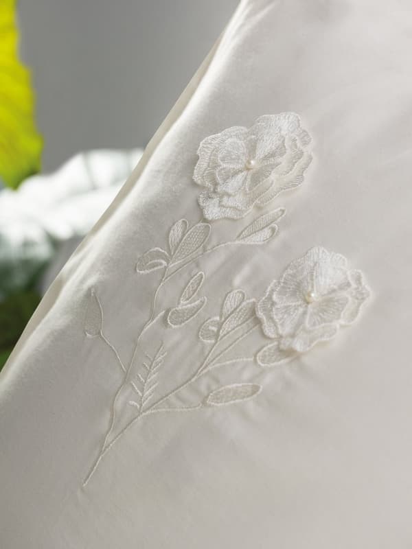 Satin Dobbel Dynetrekk Set Pure - Ecru