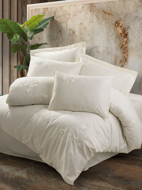 Satin Dobbel Dynetrekk Set Pure - Ecru
