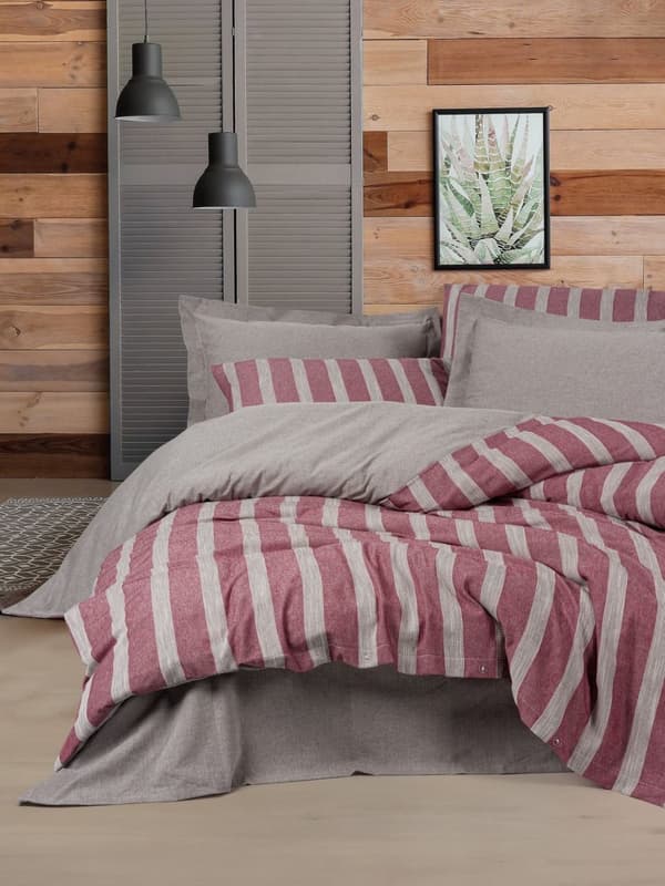 Dobbelt Quilt Cover Set Bande - Claret Rød