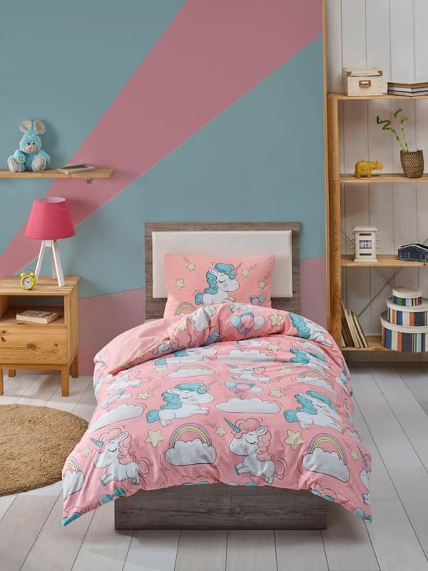 Enkelt dynebetræk Sæt Unicornio - Pink
