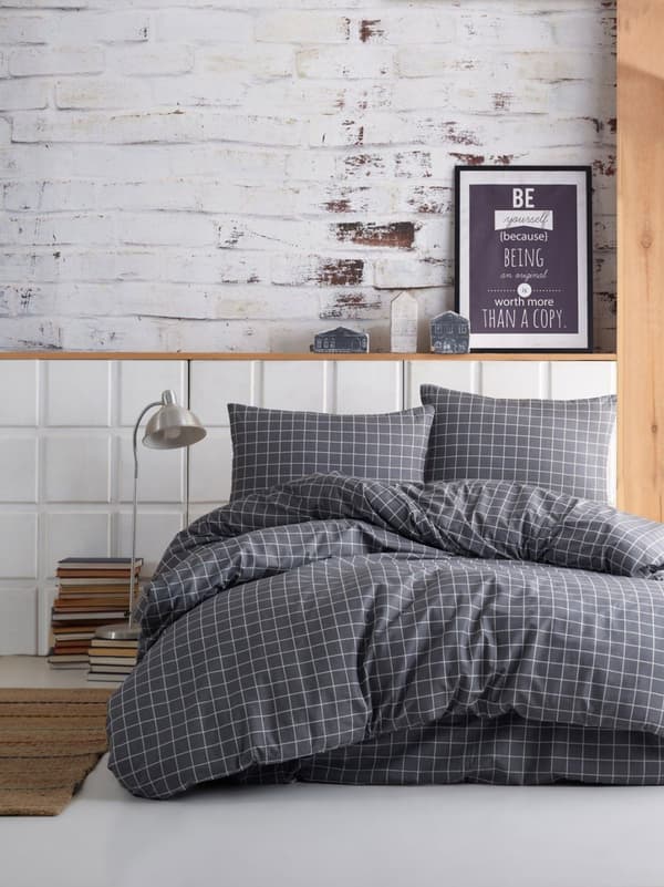 Single Quilt Cover Set Mini Kare - Antracit