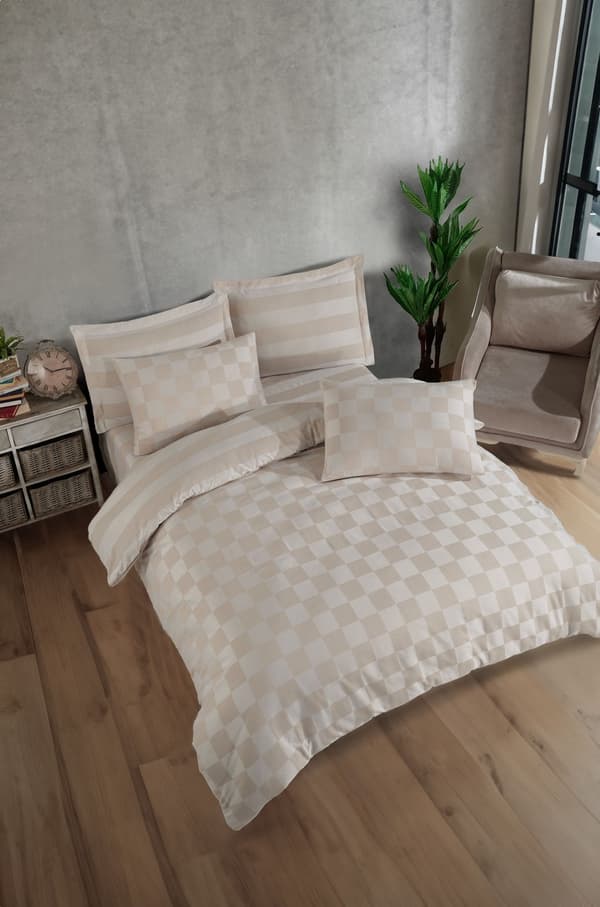 Dobbel Dynetrekk Sett Kareli Saten - Beige