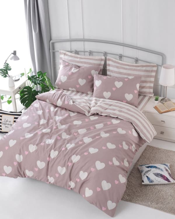 Dobbelt dynetrekksett Herz - Dusty Rose