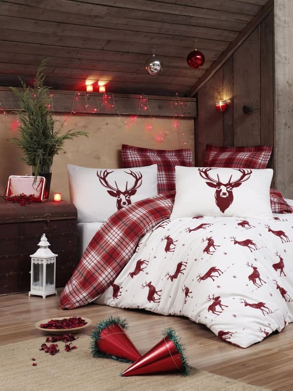 Dubbel täcke Set Geyik - Claret Red