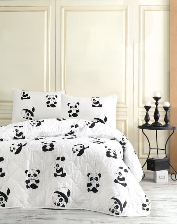 Enkelt vattert sengeteppesett Panda
