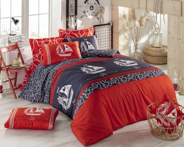 Ranforce Double Quilt Cover Set Marine - Rød