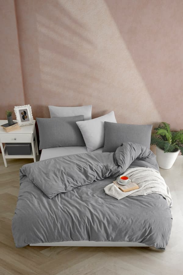 Single Quilt Cover Set Garnfärgad - Antracit