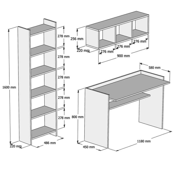 Studiebord & bogreol Hera