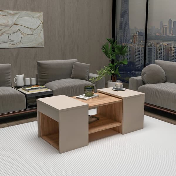 Sofabordssæt Sartos - Atlantic Pine, Beige