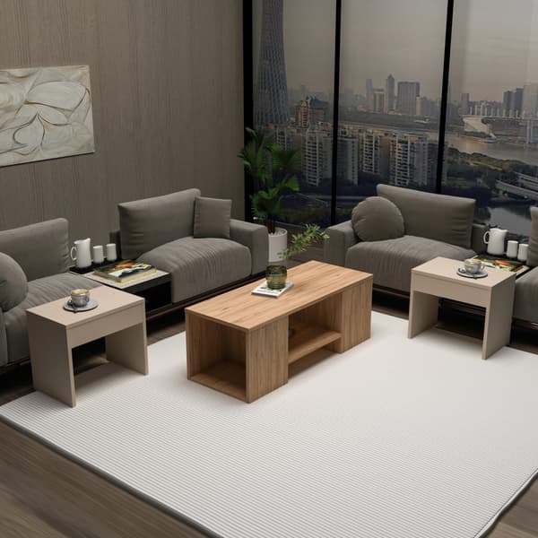 Sofabordssæt Sartos - Atlantic Pine, Beige