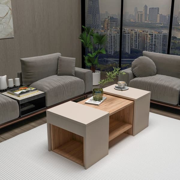Sofabordssæt Sartos - Atlantic Pine, Beige