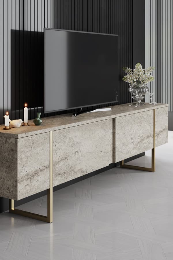TV-stativ Luxe - Travertin, Gull