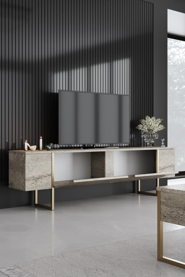 TV-stativ Luxe - Travertin, Gull