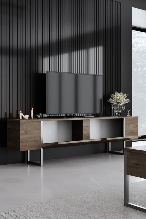 TV-enhet Luxe - Valnöt, Silver