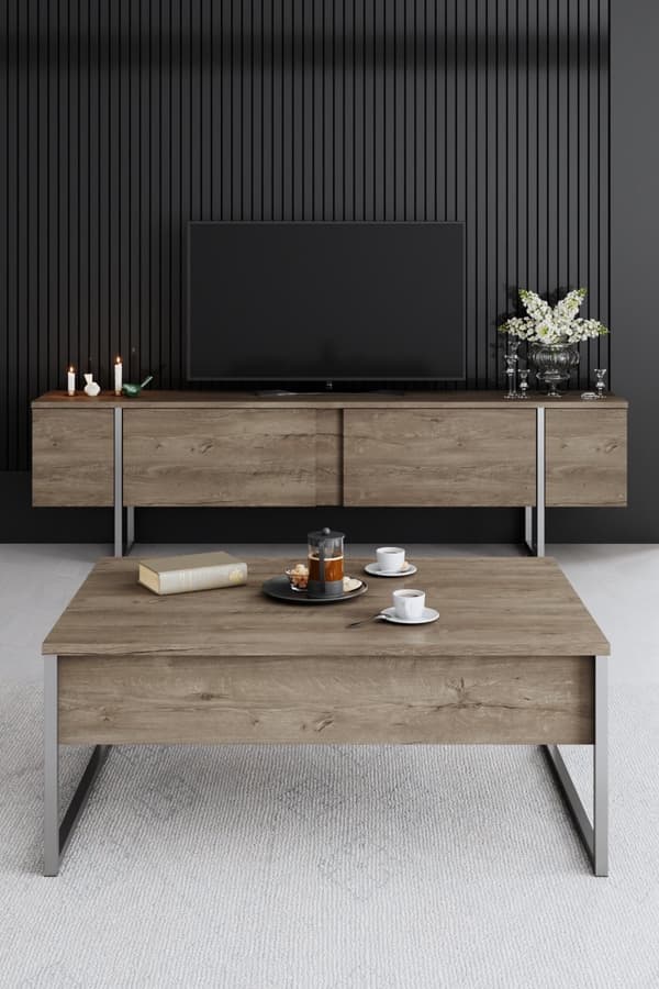 TV-enhet Luxe - Valnöt, Silver