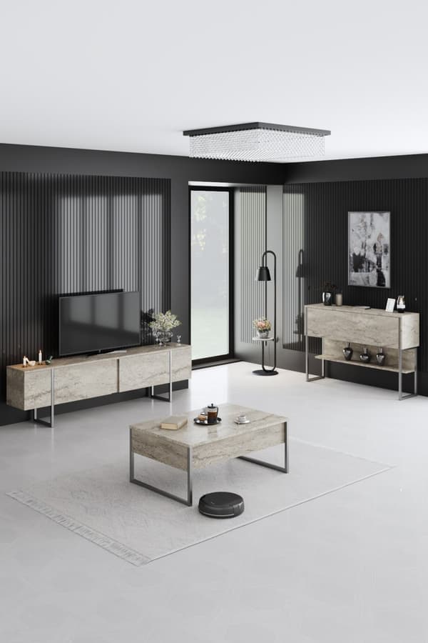 TV-stativ Luxe - Travertin, Sølv
