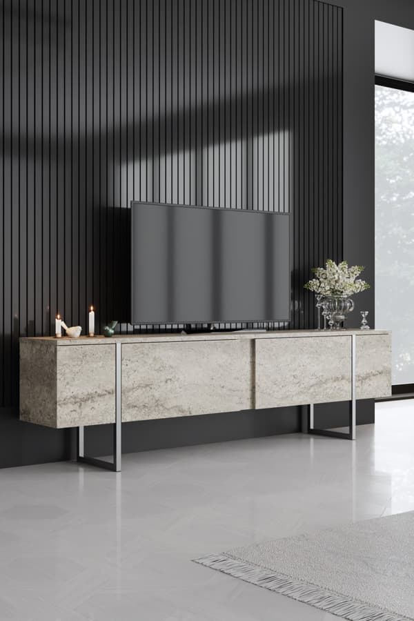 TV-stativ Luxe - Travertin, Sølv