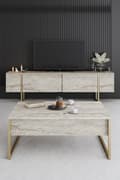 Miniatyrbillede 3 af 5: Sofabord Luxe - Travertin, Guld