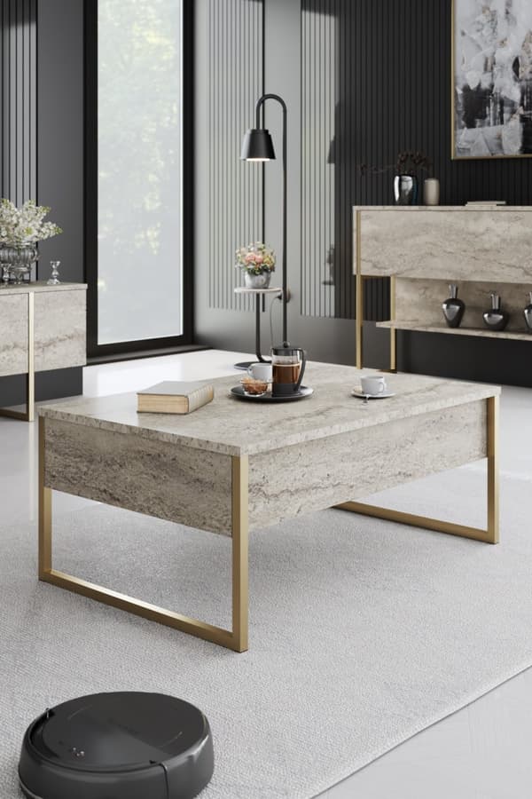 Sofabord Luxe - Travertin, Guld