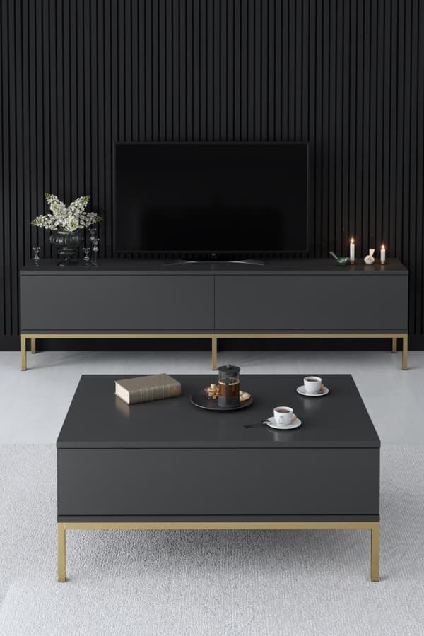 TV Stand Lord - antracit, guld