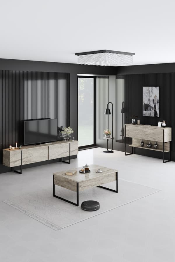 Sofabord Luxe - Travertin, Svart