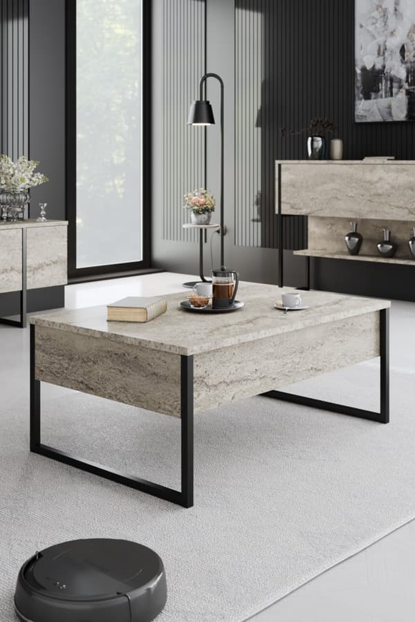 Sofabord Luxe - Travertin, Svart