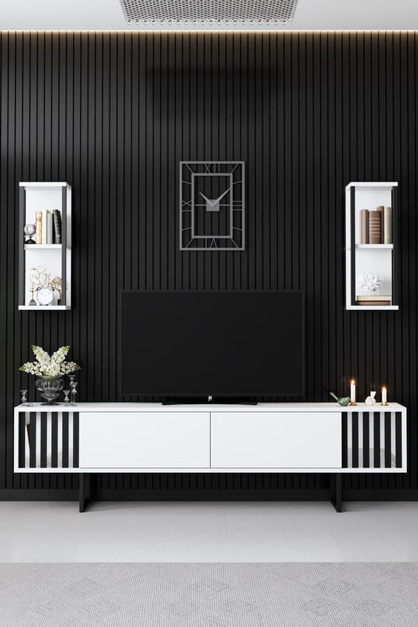 TV-enhet Chrome Line - Hvit, Sort