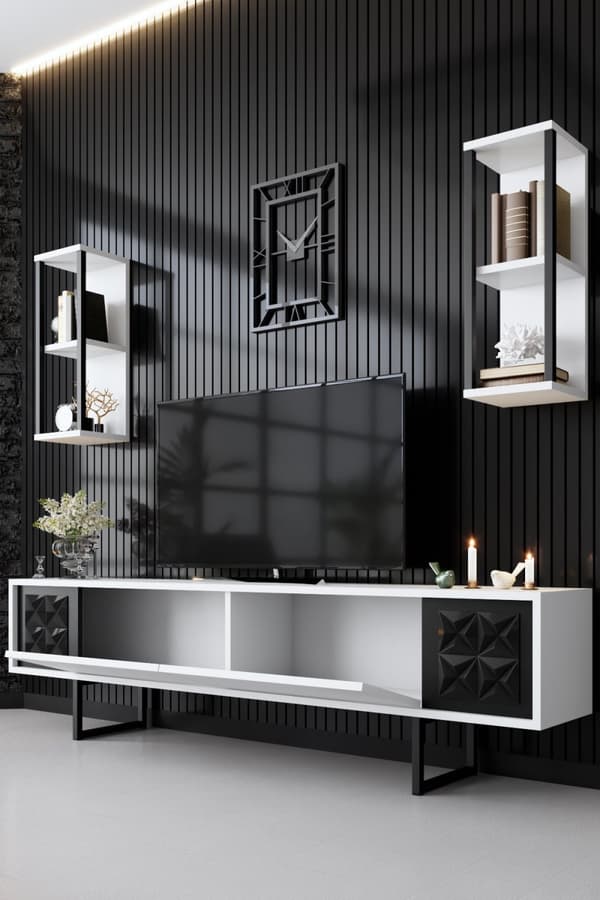 TV-enhet Black Line - Hvit, Svart